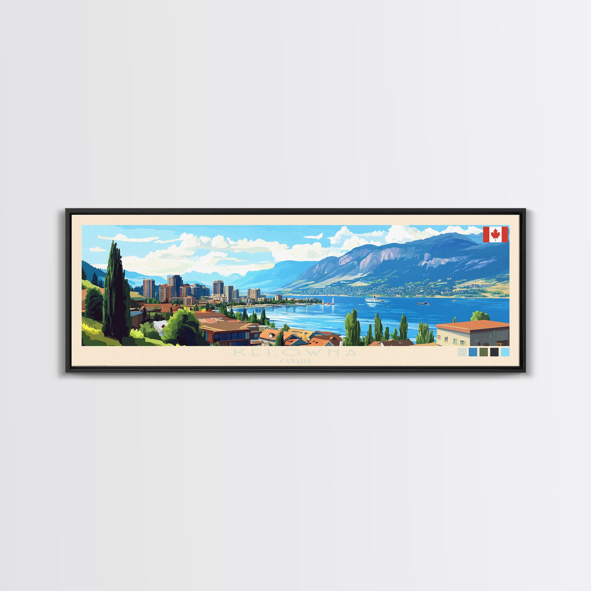 Kelowna, Canada Panoramic Travel Poster Canvas Print, Kelowna, Canada Painting, Canada Art, Kelowna Travel Art, Living Room Painting