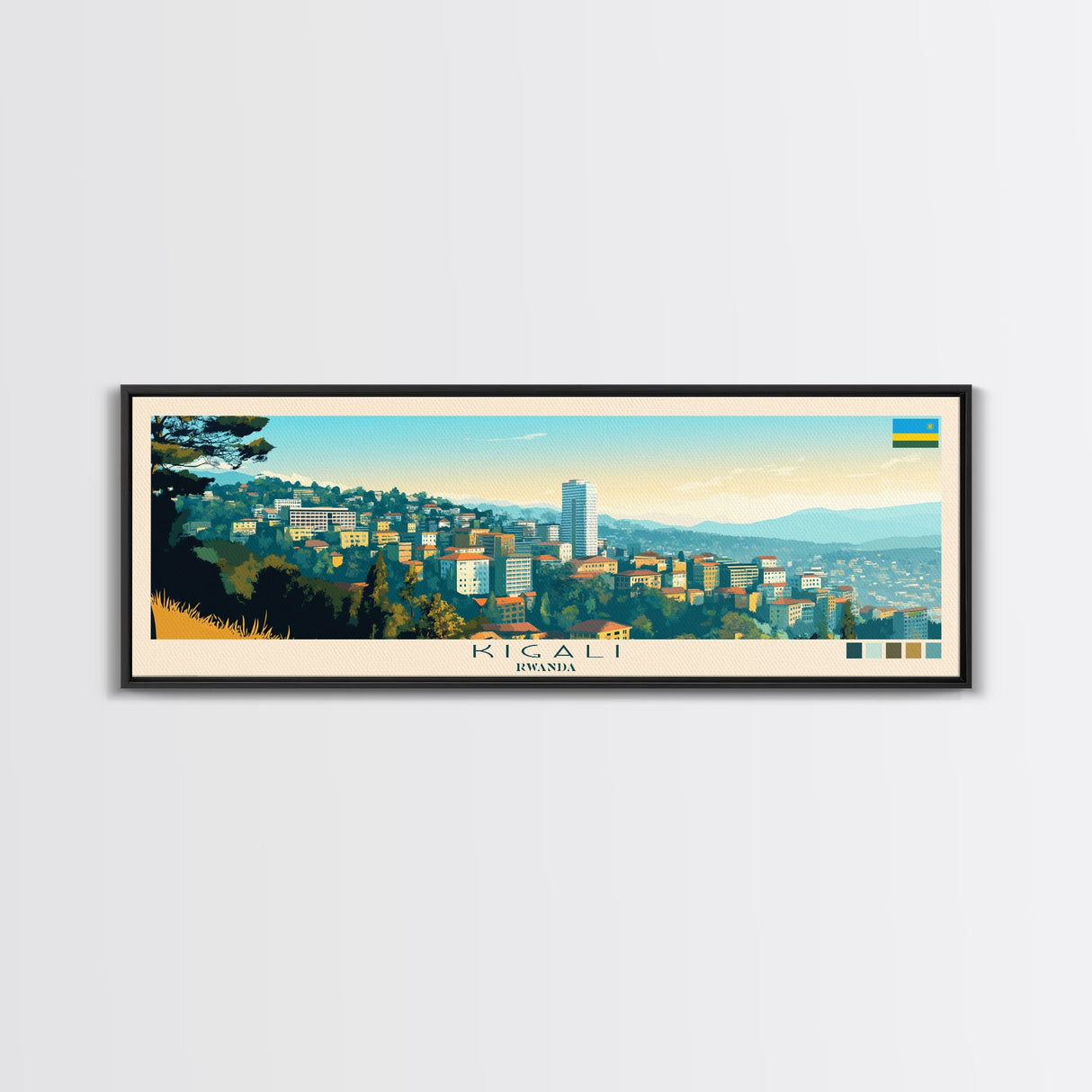 Kigali, Rwanda Panoramic Travel Poster Canvas Print, Kigali, Rwanda Painting, Rwanda Art, Kigali Panoramic Travel Art, Travel Painting