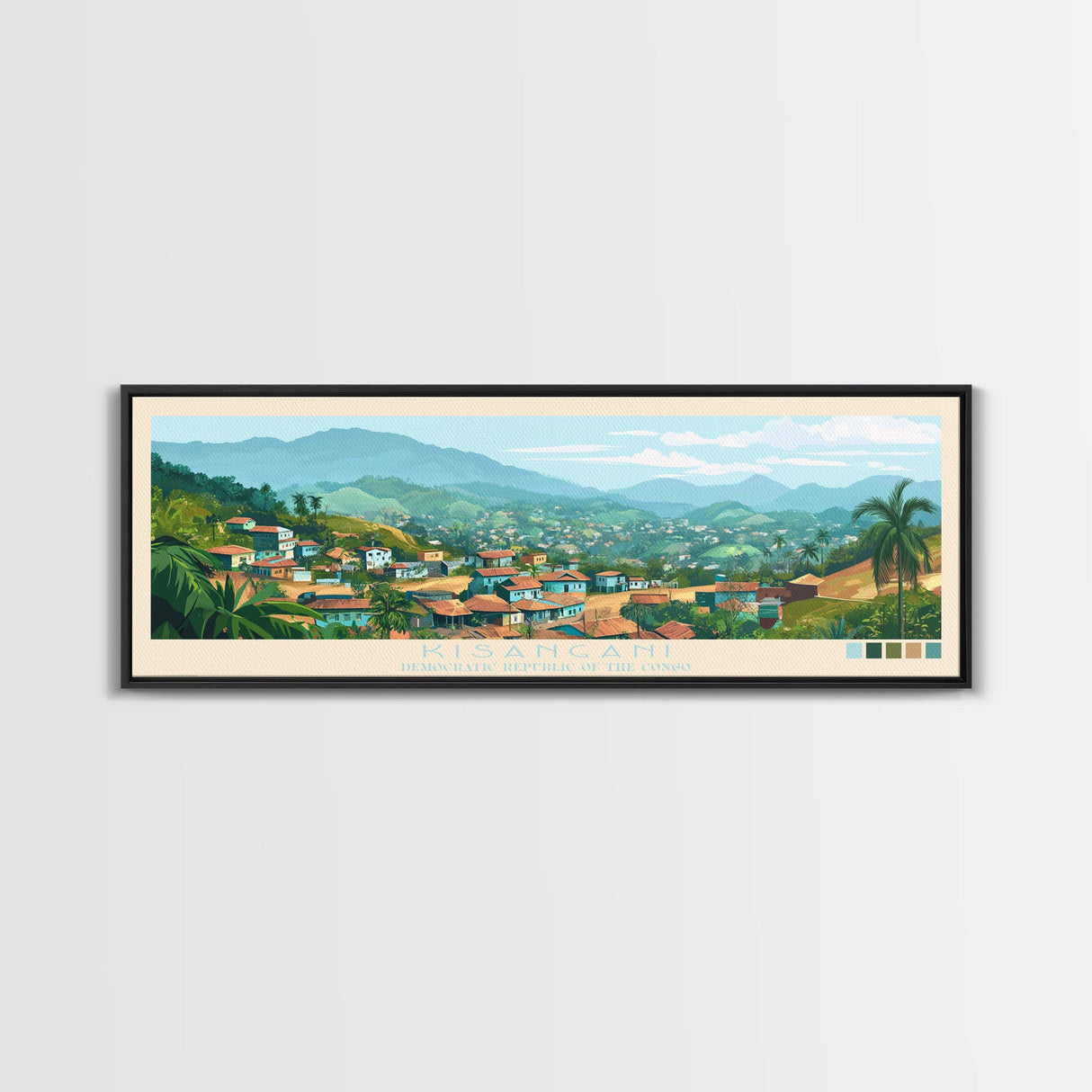 Kisangani, Congo Panoramic Travel Poster Canvas Print, Kisangani, Congo Painting, Congo Art, Kisangani Panoramic Travel Art, Travel Painting