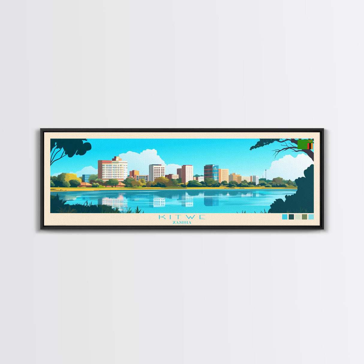 Kitwe, Zambia Panoramic Travel Poster Canvas Print, Kitwe, Zambia Painting, Zambia Art, Kitwe Panoramic Travel Art, Travel Painting