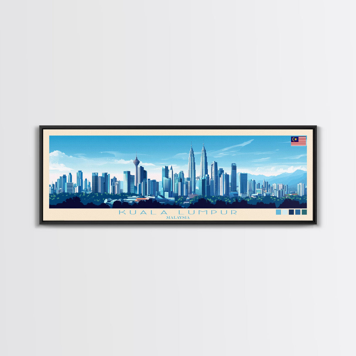 Kuala Lumpur, Malaysia Panoramic Travel Poster Canvas Print, Kuala Lumpur, Malaysia Painting, Malaysia Art, Kuala Lumpur Travel Art, Guest Room Painting