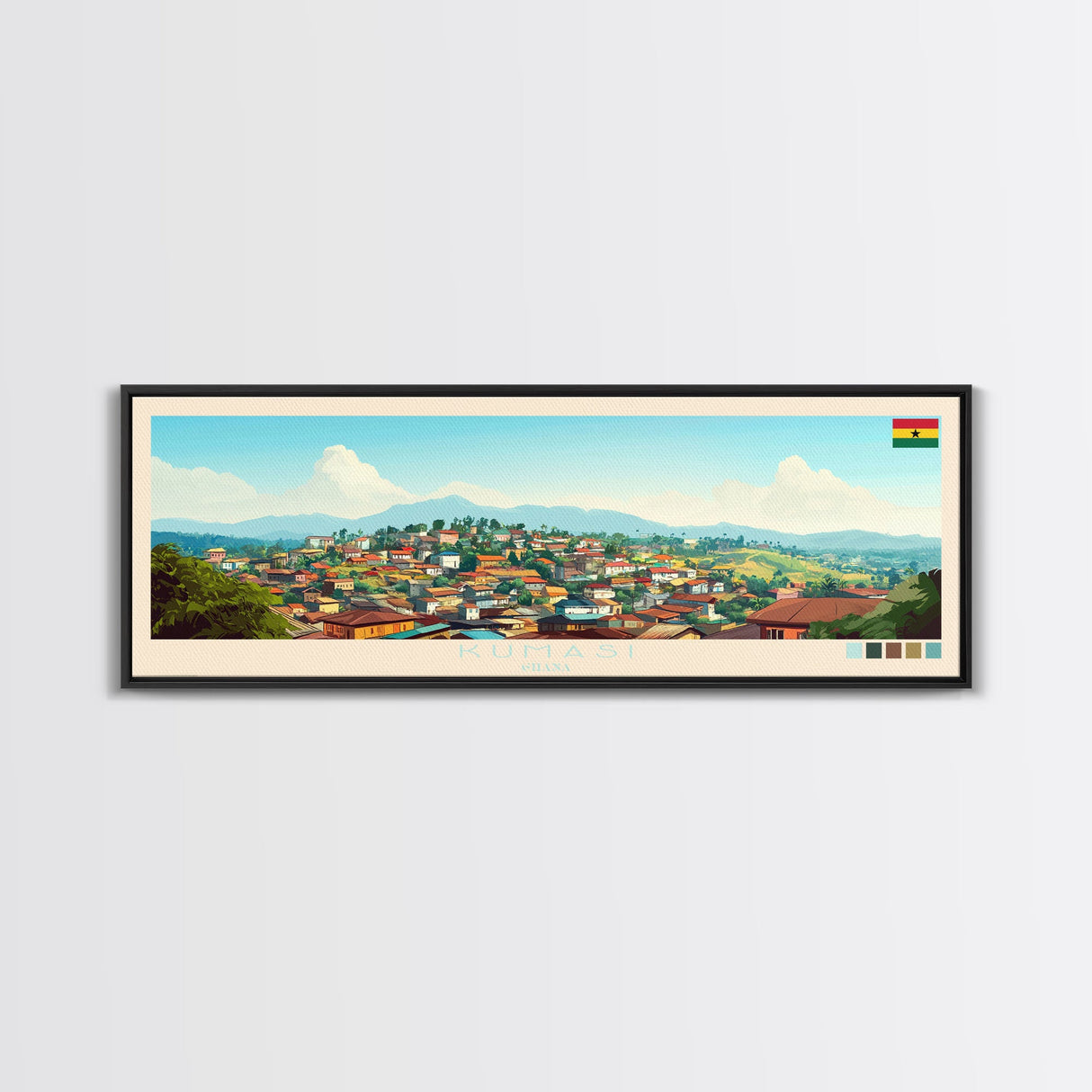 Kumasi, Ghana Panoramic Travel Poster Canvas Print, Kumasi, Ghana Painting, Ghana Art, Kumasi Panoramic Travel Art, Travel Painting