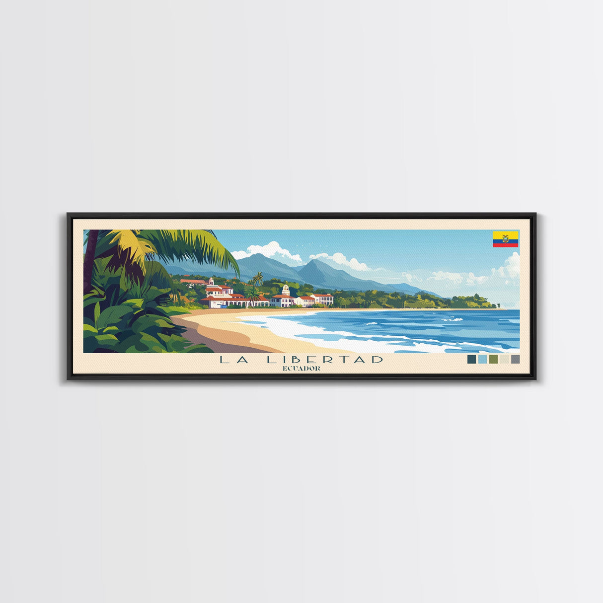 La Libertad, Ecuador Travel Poster Panoramic Canvas Print, La Libertad, Ecuador Painting, Ecuador Art, La Libertad Travel Art, Guest Room Painting