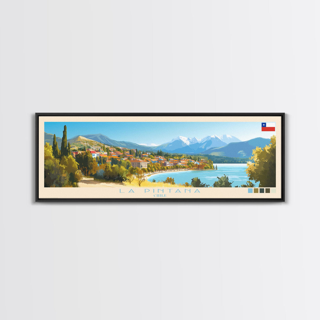 La Pintana, Chile Panoramic Travel Poster Canvas Print, La Pintana, Chile Painting, Chile Art, La Pintana Travel Art, Guest Room Painting