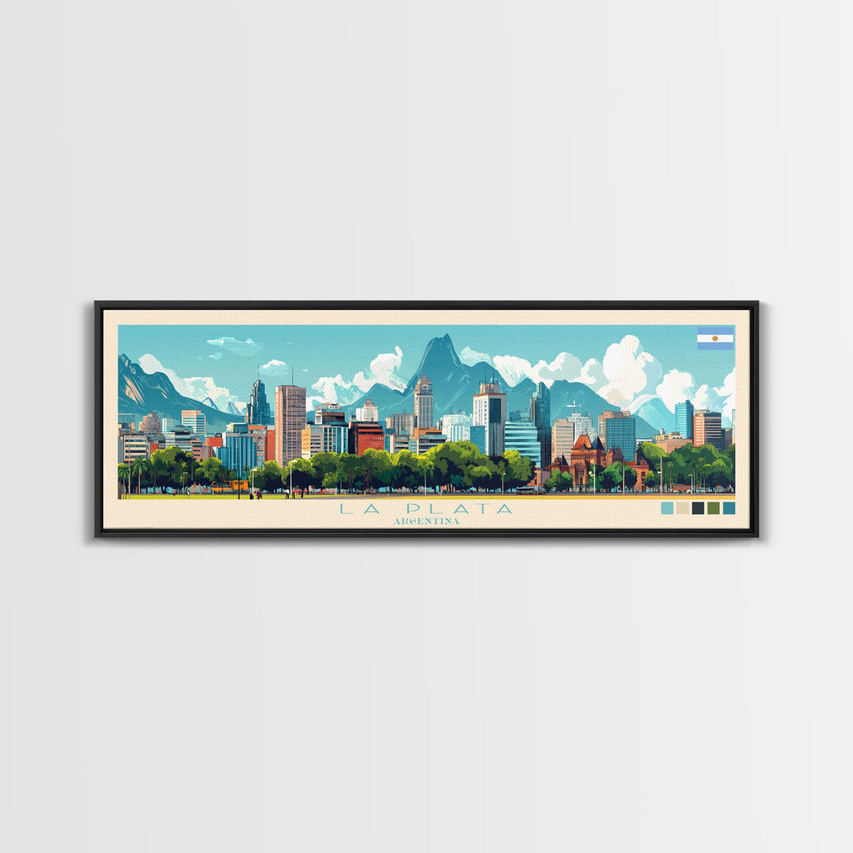 Panoramic Travel Poster La Plata, Argentina Canvas Print, La Plata, Argentina Painting, Argentina Art, La Plata Travel Art, Guest Room Painting