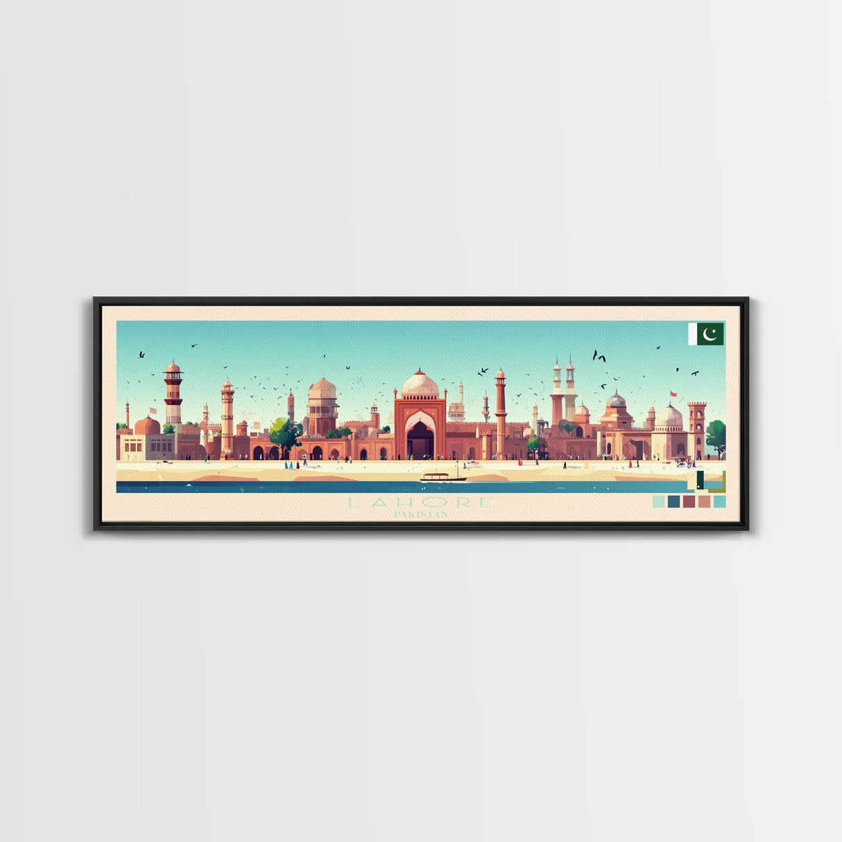 Lahore, Pakistan Panoramic Travel Poster Canvas Print, Lahore, Pakistan Painting, Pakistan Art, Lahore Travel Art, Guest Room Painting