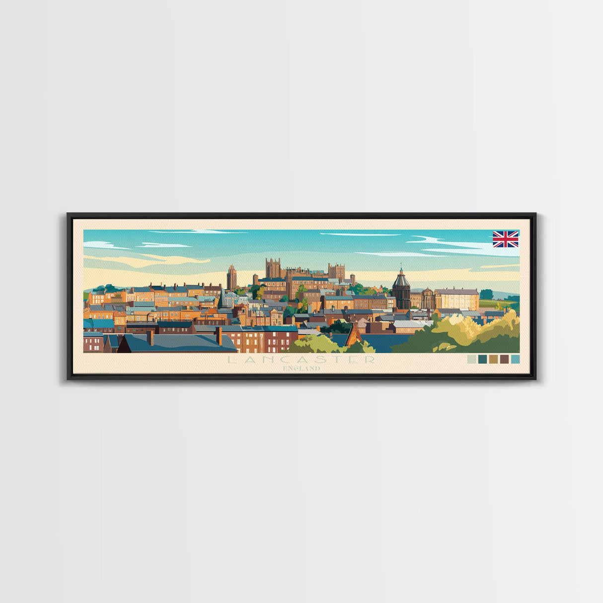 Lancaster, England Travel Poster Panoramic Canvas Print, Lancaster, England Painting, England Art, Lancaster Travel Art, Guest Room Painting