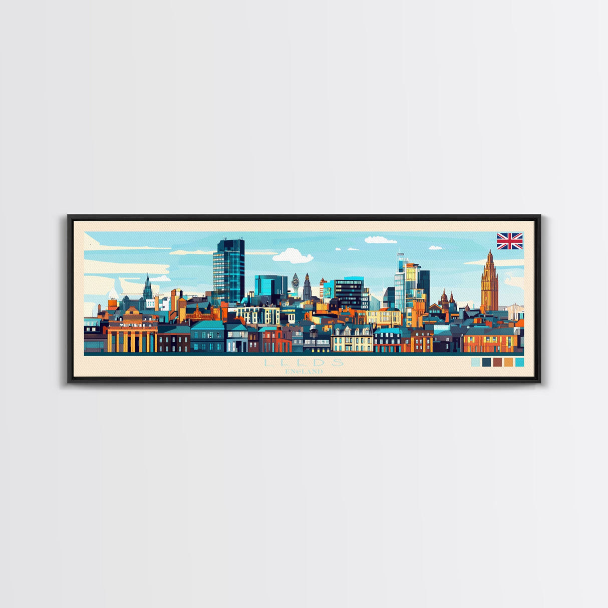 Panoramic Travel Poster Leeds, England Canvas Print, Leeds, England Painting, England Art, Leeds Travel Art, Guest Room Painting