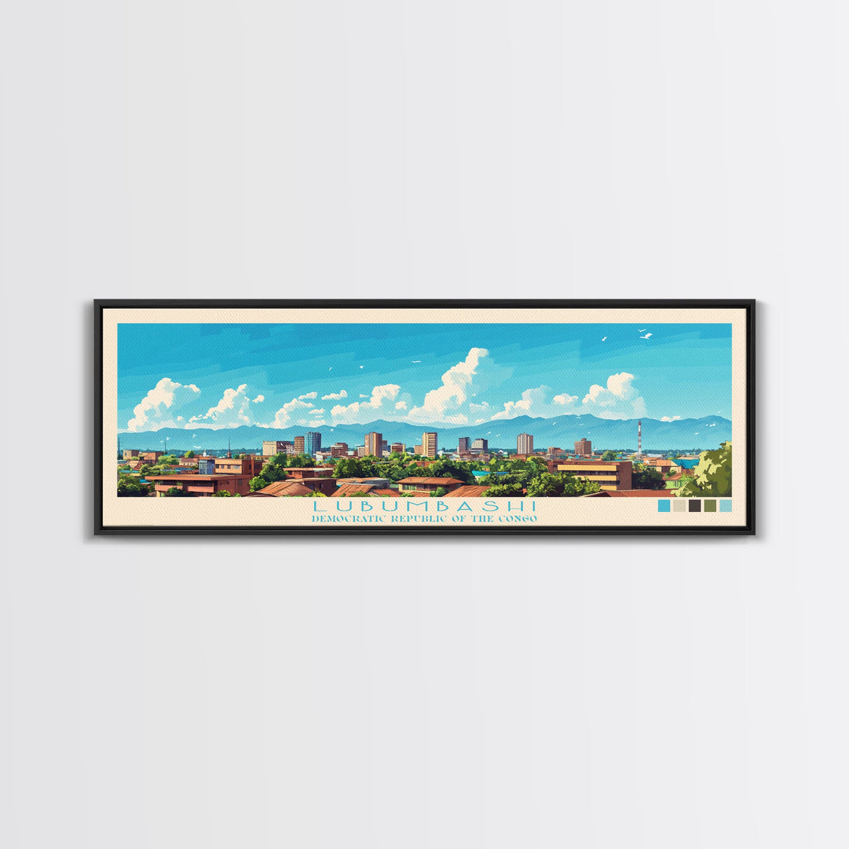 Lubumbashi, Congo Panoramic Travel Poster Canvas Print, Lubumbashi, Congo Painting, Congo Art, Lubumbashi Travel Art, Guest Room Painting