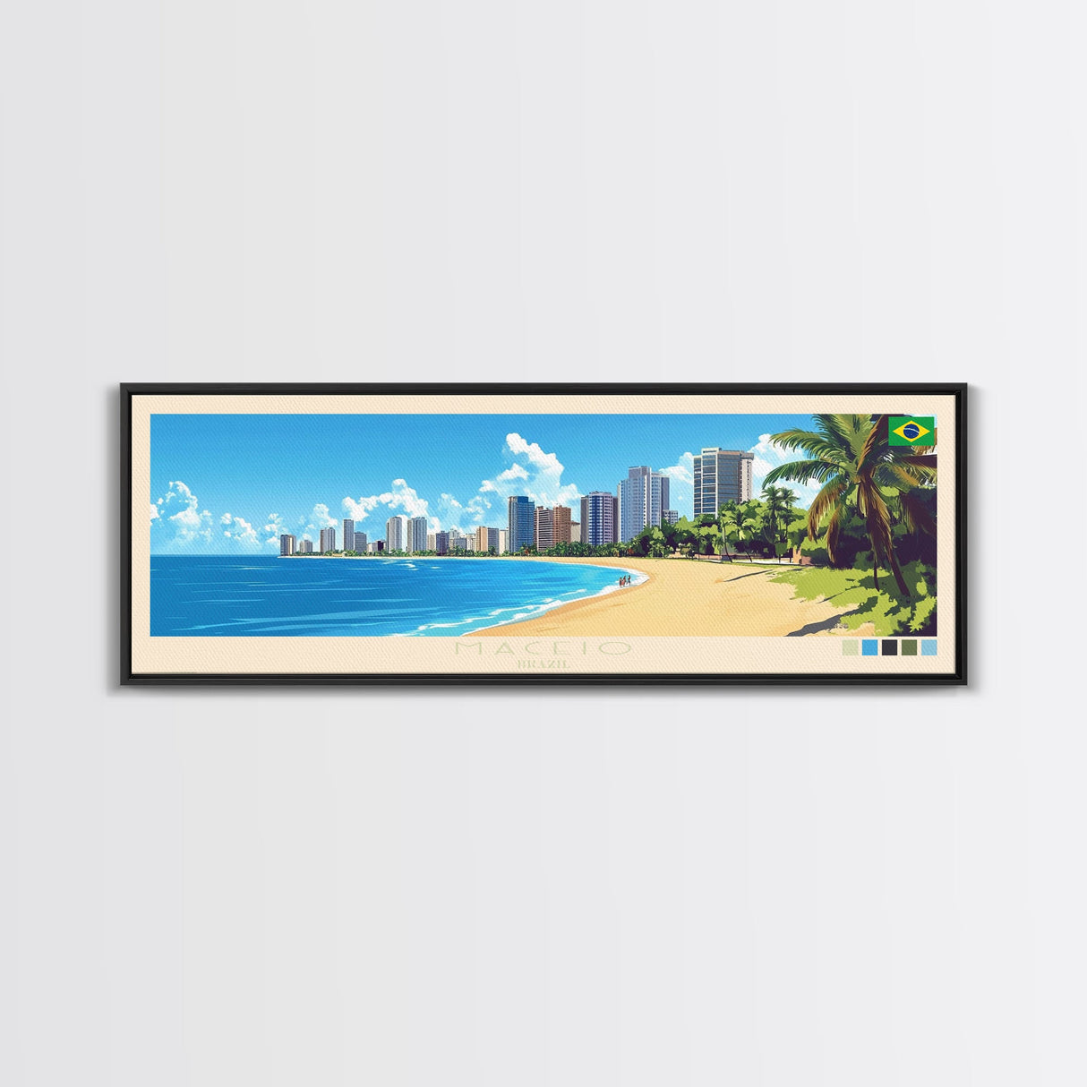 Maceio, Brazil Panoramic Travel Poster Canvas Print, Maceio, Brazil Painting, Brazil Art, Maceio Travel Art, Guest Room Painting