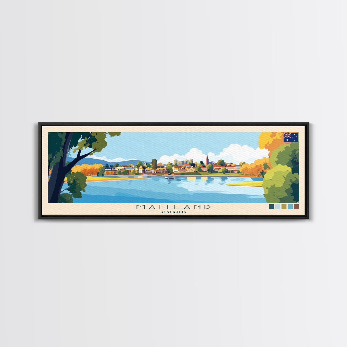 Maitland, Australia Panoramic Travel Poster Canvas Print, Maitland, Australia Painting, Australia Art, Maitland Panoramic Travel Art, Travel Painting