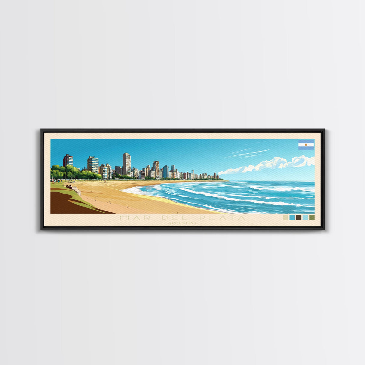 Mar del Plata, Argentina Travel Poster Panoramic Canvas Print, Mar del Plata, Argentina Painting, Argentina Art, Mar del Plata Travel Art, Guest Room Painting