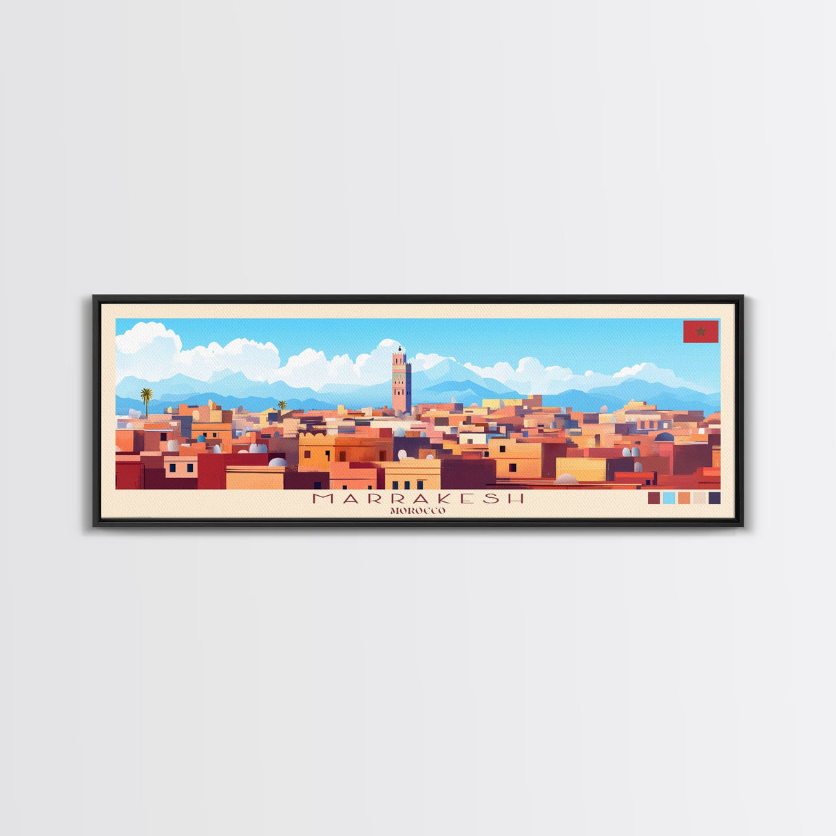 Marrakesh, Morocco Panoramic Travel Poster Canvas Print, Marrakesh, Morocco Painting, Morocco Art, Marrakesh Travel Art, Guest Room Painting