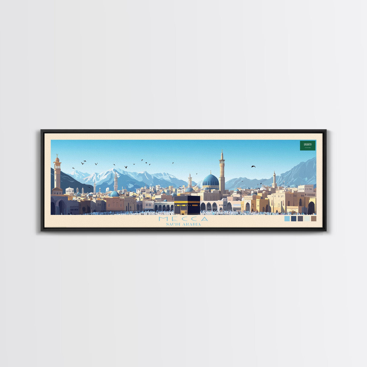 Mecca, Saudi Arabia Travel Poster Panoramic Canvas Print, Mecca, Saudi Arabia Painting, Saudi Arabia Art, Mecca Travel Art, Guest Room Painting