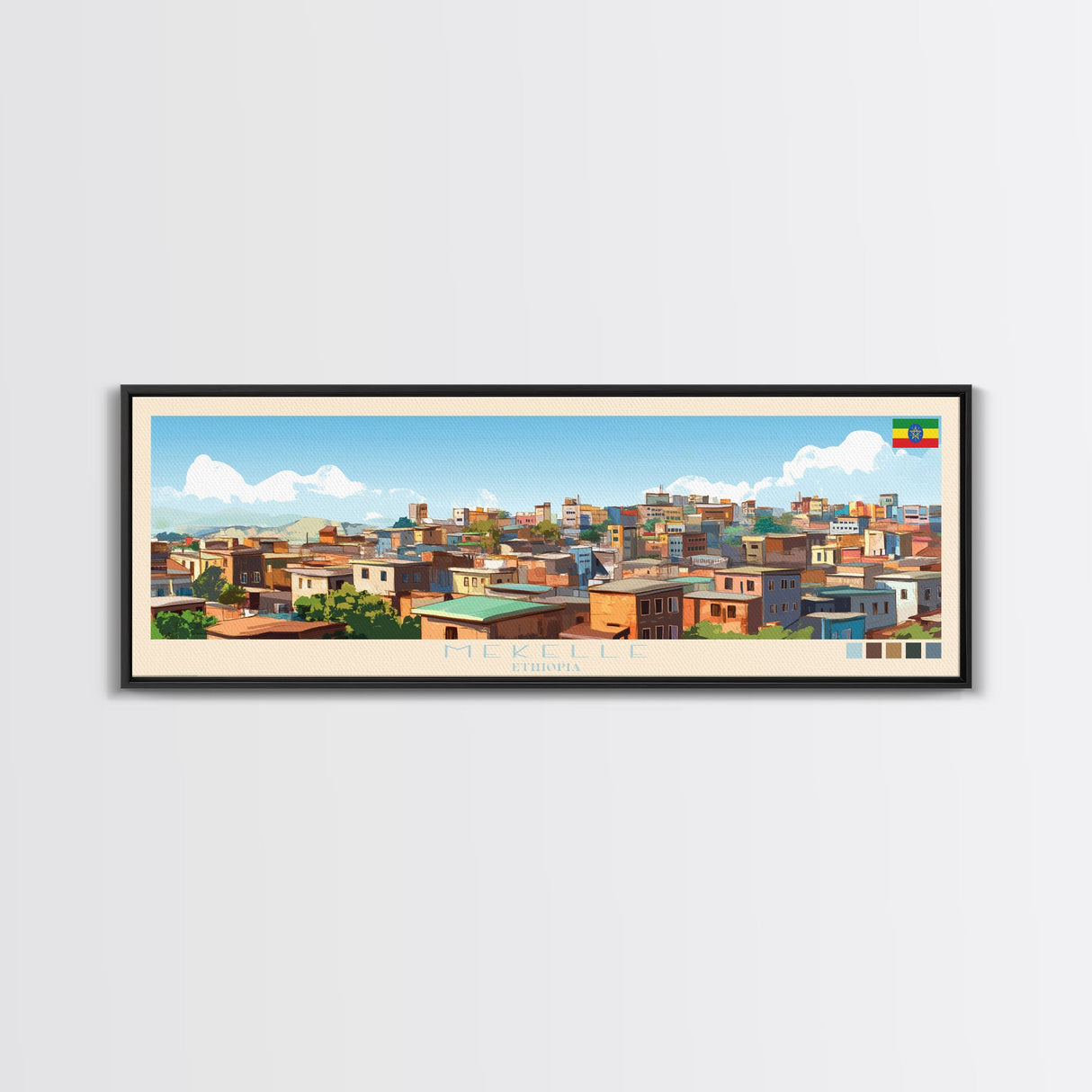 Mekelle, Ethiopia Panoramic Travel Poster Canvas Print, Mekelle, Ethiopia Painting, Ethiopia Art, Mekelle Panoramic Travel Art, Travel Painting