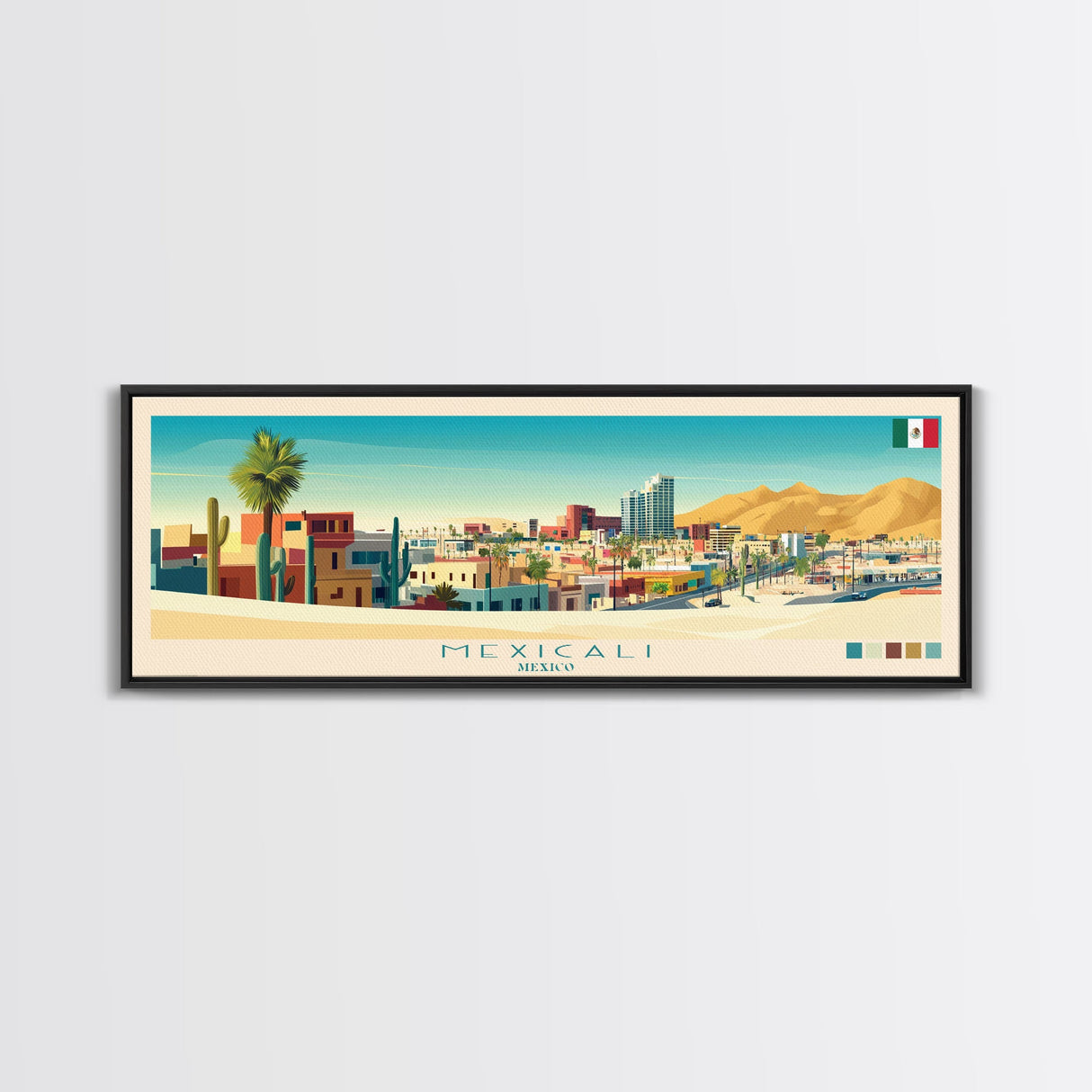 Mexicali, Mexico Panoramic Travel Poster Canvas Print, Mexicali, Mexico Painting, Mexico Art, Mexicali Panoramic Travel Art, Travel Painting