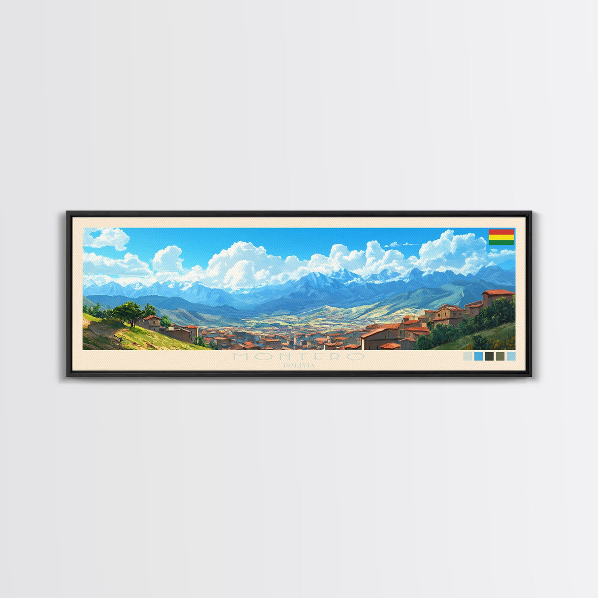 Montero, Bolivia Panoramic Travel Poster Canvas Print, Montero, Bolivia Painting, Bolivia Art, Montero Travel Art, Guest Room Painting