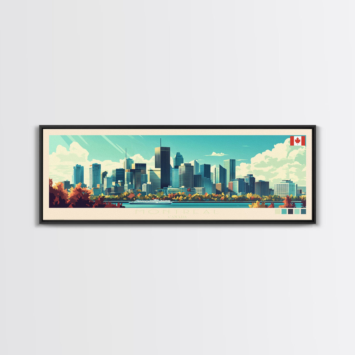 Montreal, Canada Panoramic Travel Poster Canvas Print, Montreal, Canada Painting, Canada Art, Montreal Travel Art, Guest Room Painting