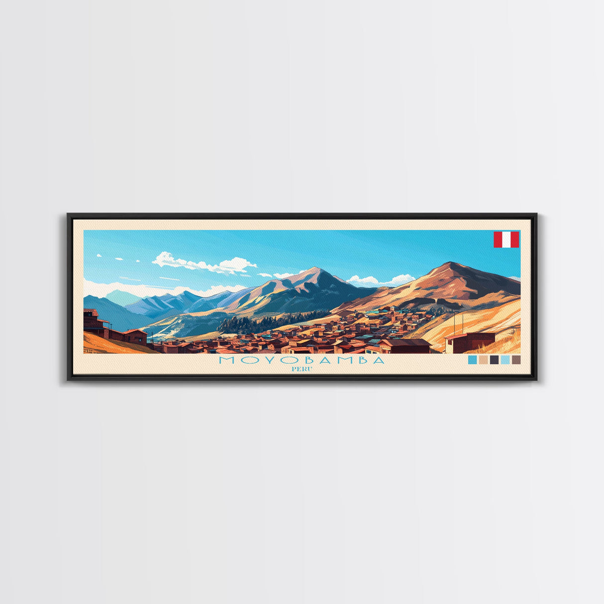 Moyobamba, Peru Panoramic Travel Poster Canvas Print, Moyobamba, Peru Painting, Peru Art, Moyobamba Panoramic Travel Art, Travel Painting