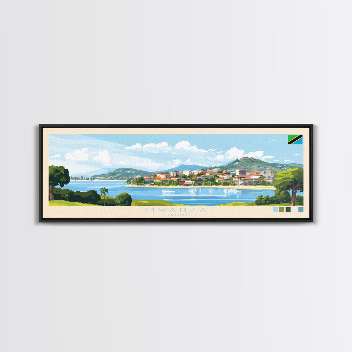 Mwanza, Tanzania Panoramic Travel Poster Canvas Print, Mwanza, Tanzania Painting, Tanzania Art, Mwanza Panoramic Travel Art, Travel Painting