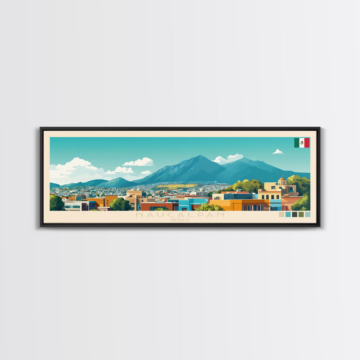 Naucalpan, Mexico Panoramic Travel Poster Canvas Print, Naucalpan, Mexico Painting, Mexico Art, Naucalpan Travel Art, Living Room Painting