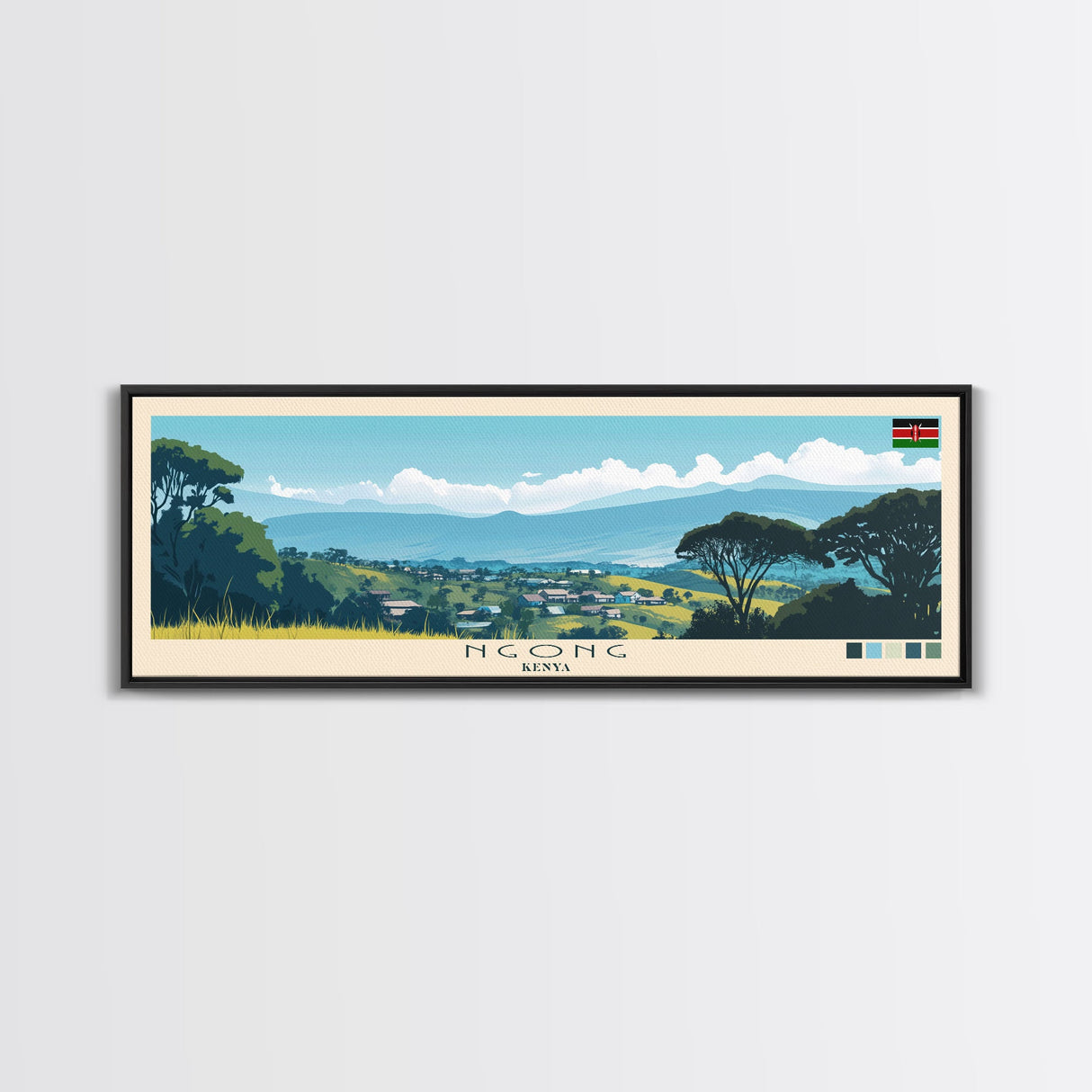 Ngong, Kenya Panoramic Travel Poster Canvas Print, Ngong, Kenya Painting, Kenya Art, Ngong Panoramic Travel Art, Travel Painting