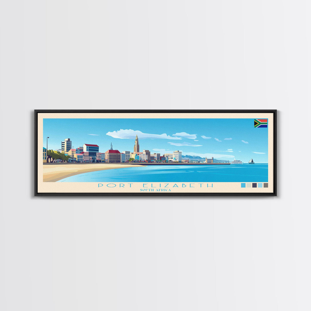 Port Elizabeth, South Africa Panoramic Travel Poster Canvas Print, Port Elizabeth, South Africa Painting, South Africa Art, Port Elizabeth Travel Art, Guest Room Painting