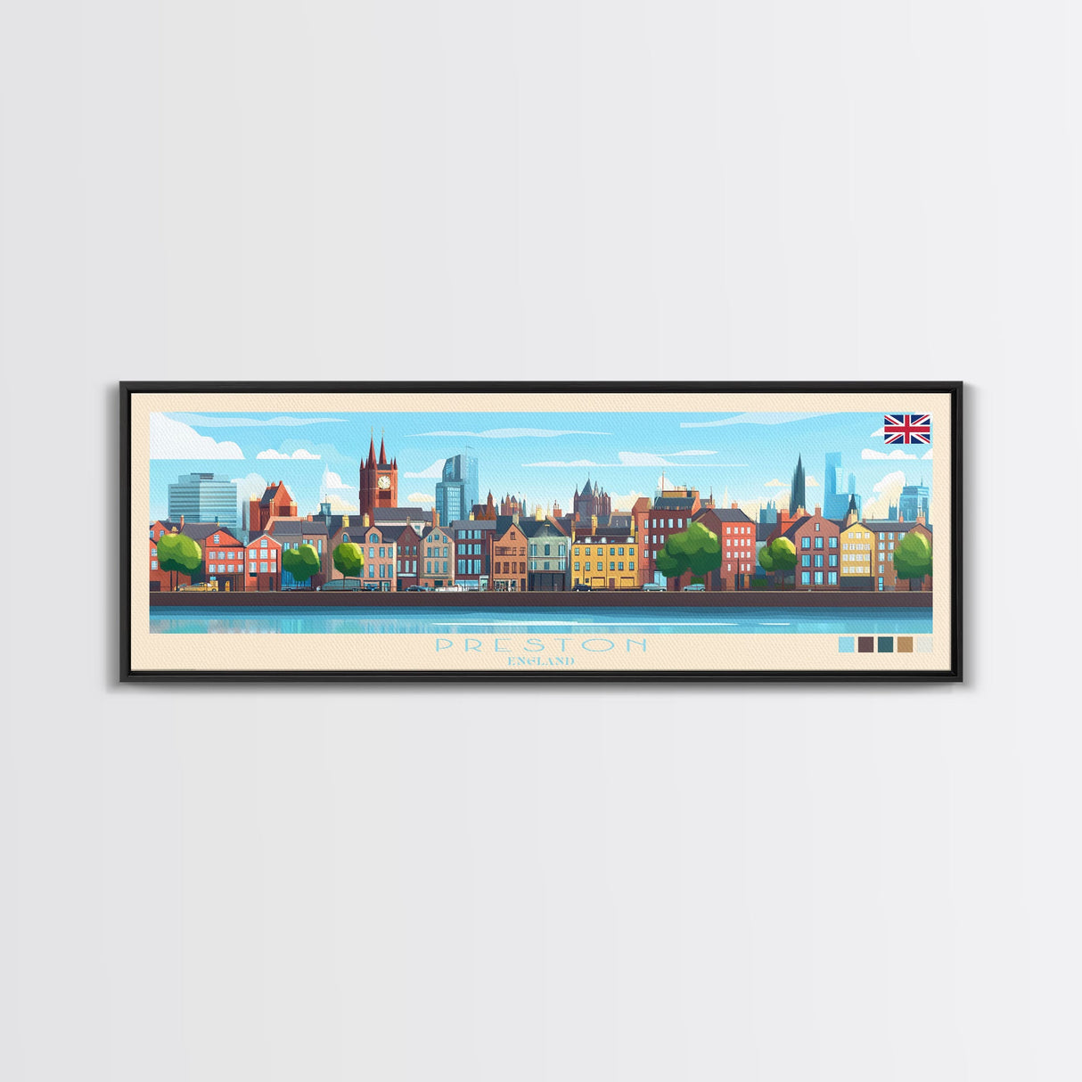 Preston, England Panoramic Travel Poster Canvas Print, Preston, England Painting, England Art, Preston Travel Art, Guest Room Painting