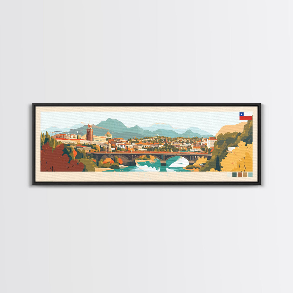 Puente Alto, Chile Panoramic Travel Poster Canvas Print, Puente Alto, Chile Painting, Chile Art, Puente Alto Travel Art, Guest Room Painting