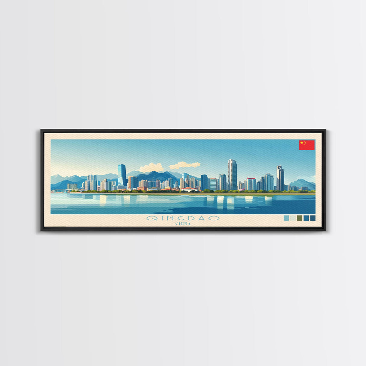 Qingdao, China Panoramic Travel Poster Canvas Print, Qingdao, China Painting, China Art, Qingdao Panoramic Travel Art, Travel Painting