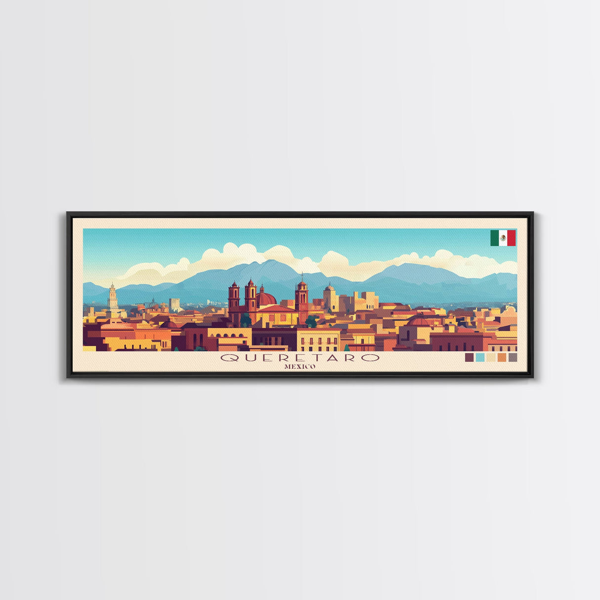 Queretaro, Mexico Panoramic Travel Poster Canvas Print, Queretaro, Mexico Painting, Mexico Art, Queretaro Travel Art, Living Room Painting