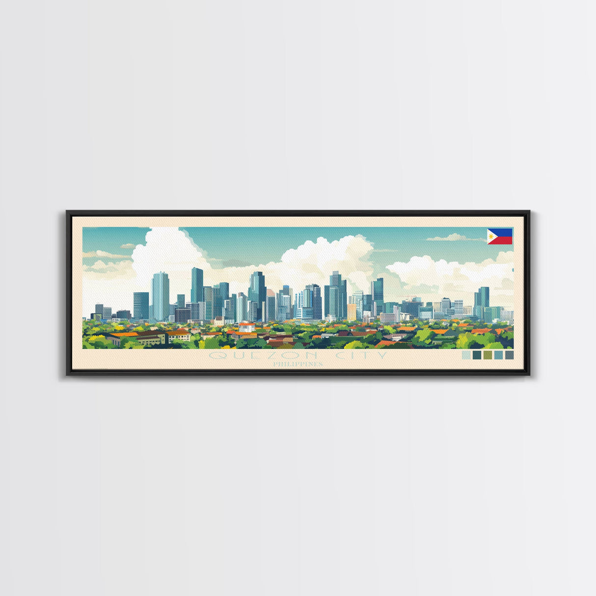 Quezon City, Philippines Travel Poster Panoramic Canvas Print, Quezon City, Philippines Painting, Philippines Art, Quezon City Travel Art, Guest Room Painting