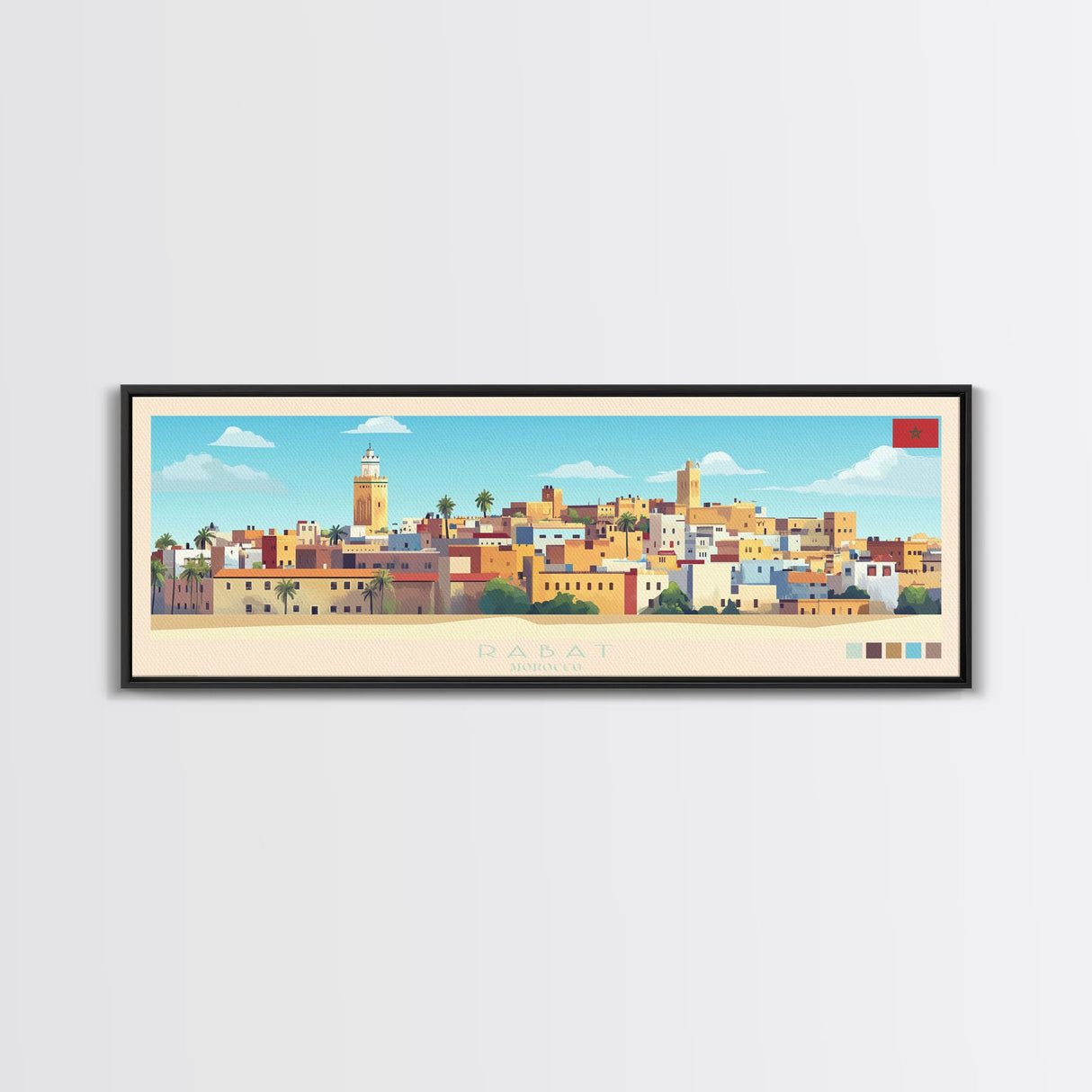 Panoramic Travel Poster Rabat, Morocco Canvas Print, Rabat, Morocco Painting, Morocco Art, Rabat Travel Art, Guest Room Painting