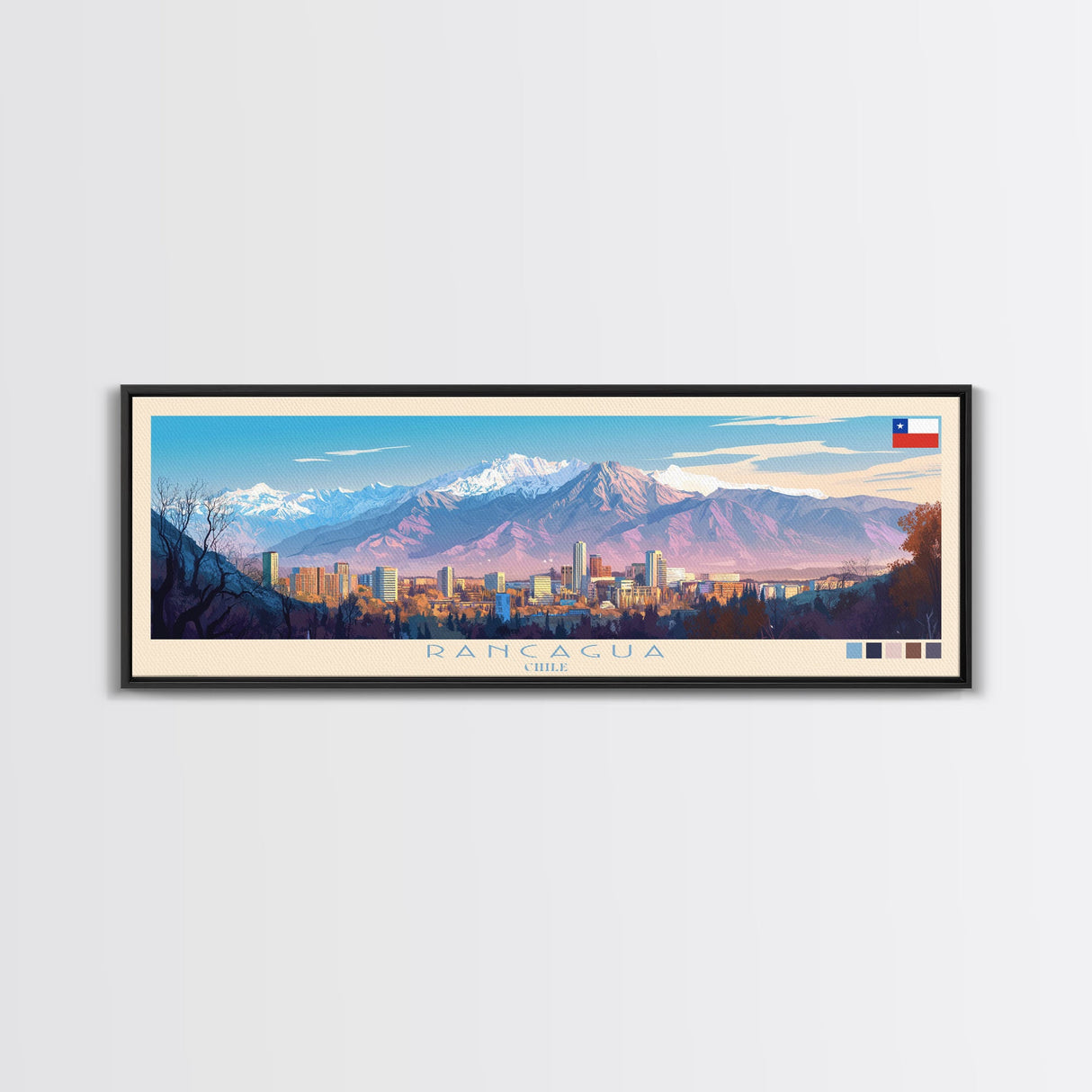 Rancagua, Chile Panoramic Travel Poster Canvas Print, Rancagua, Chile Painting, Chile Art, Rancagua Panoramic Travel Art, Travel Painting