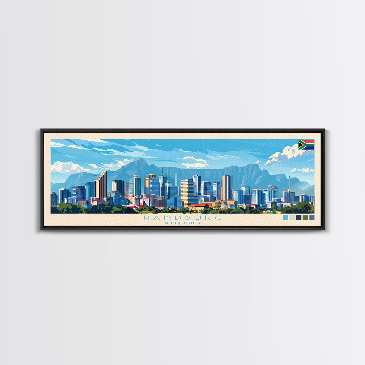 Randburg, South Africa Panoramic Travel Poster Canvas Print, Randburg, South Africa Painting, South Africa Art, Randburg Travel Art, Guest Room Painting