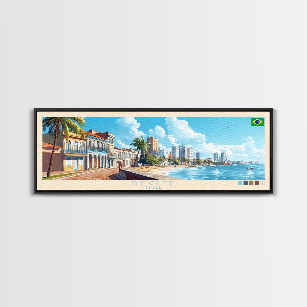 Recife, Brazil Travel Poster Panoramic Canvas Print, Recife, Brazil Painting, Brazil Art, Recife Travel Art, Guest Room Painting