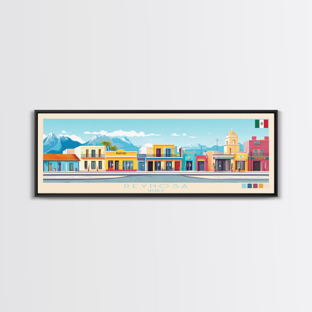 Panoramic Travel Poster Reynosa, Mexico Canvas Print, Reynosa, Mexico Painting, Mexico Art, Reynosa Travel Art, Guest Room Painting