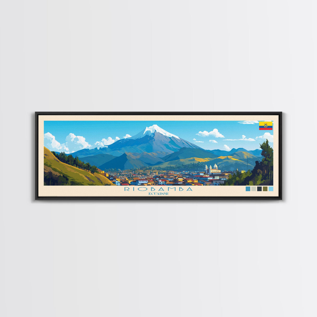 Riobamba, Ecuador Travel Poster Panoramic Canvas Print, Riobamba, Ecuador Painting, Ecuador Art, Riobamba Travel Art, Guest Room Painting