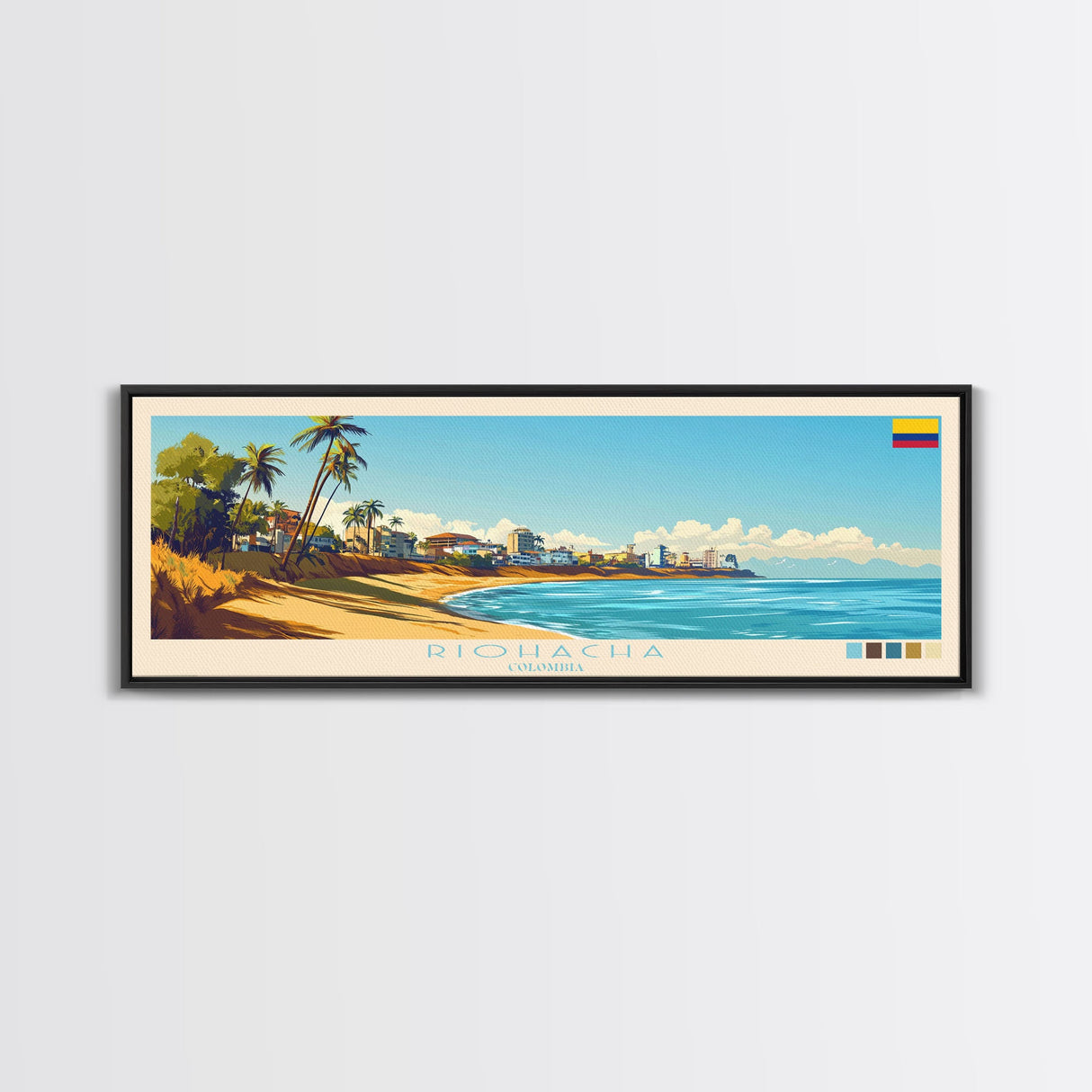 Riohacha, Colombia Travel Poster Panoramic Canvas Print, Riohacha, Colombia Painting, Colombia Art, Riohacha Travel Art, Guest Room Painting