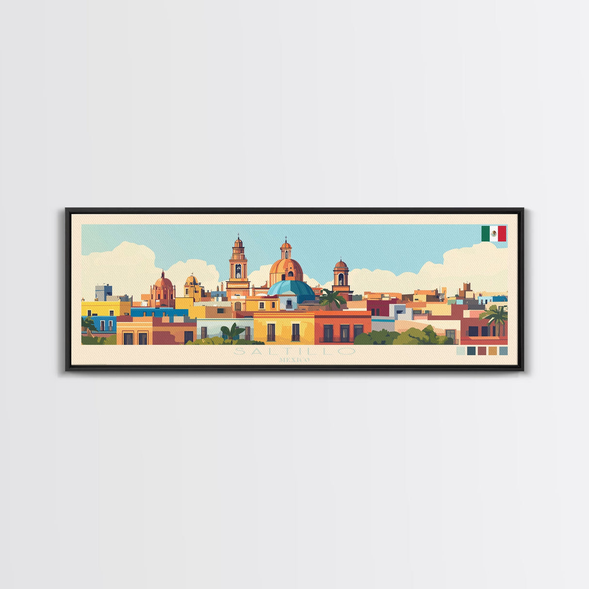 Saltillo, Mexico Panoramic Travel Poster Canvas Print, Saltillo, Mexico Painting, Mexico Art, Saltillo Panoramic Travel Art, Travel Painting