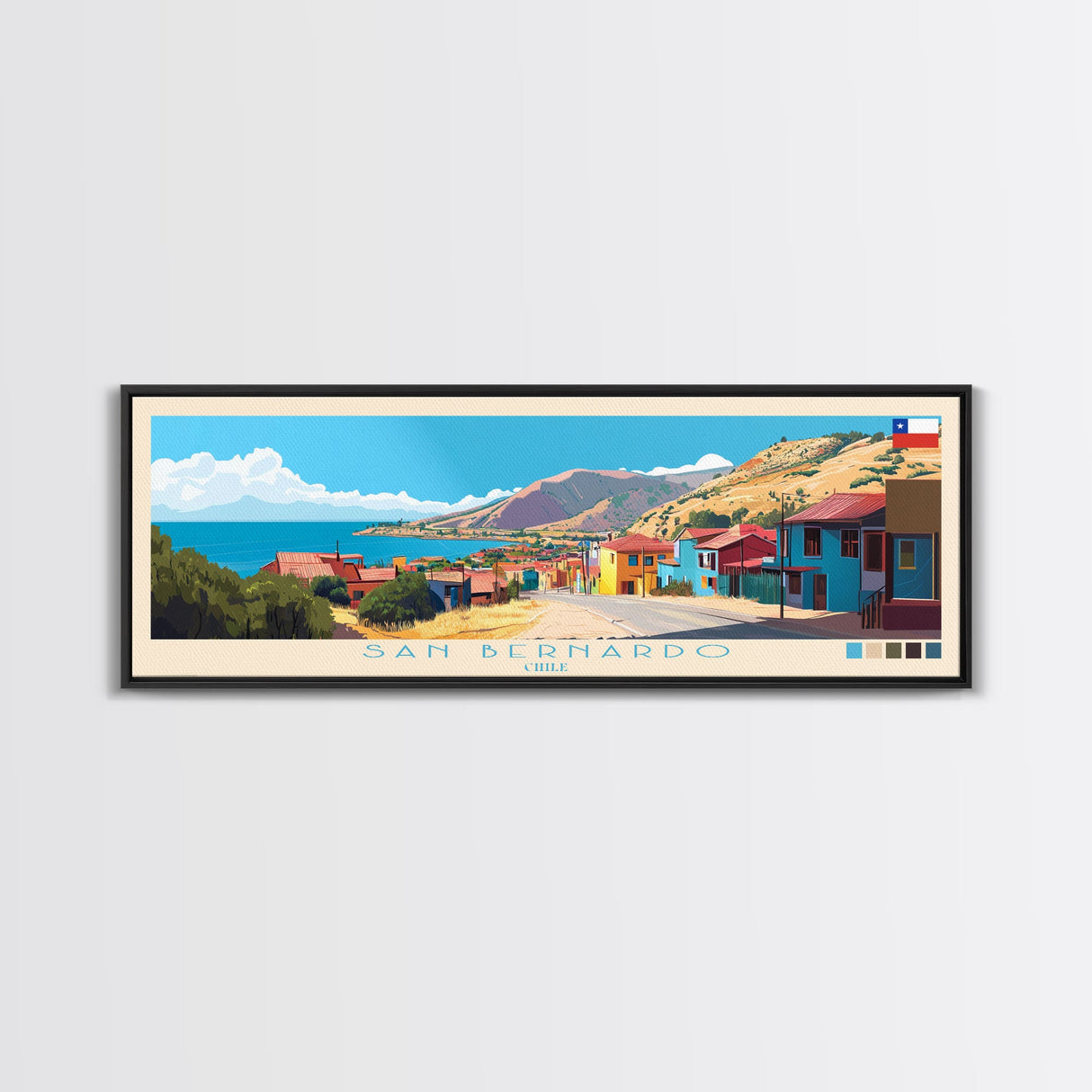 San Bernardo, Chile Panoramic Travel Poster Canvas Print, San Bernardo, Chile Painting, Chile Art, San Bernardo Travel Art, Living Room Painting