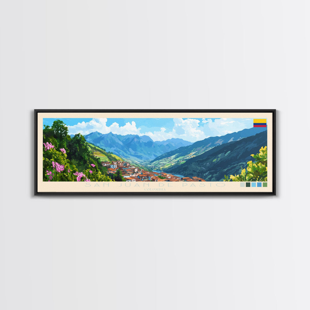 San Juan de Pasto, Colombia Travel Poster Panoramic Canvas Print, San Juan de Pasto, Colombia Painting, Colombia Art, San Juan de Pasto Travel Art, Guest Room Painting