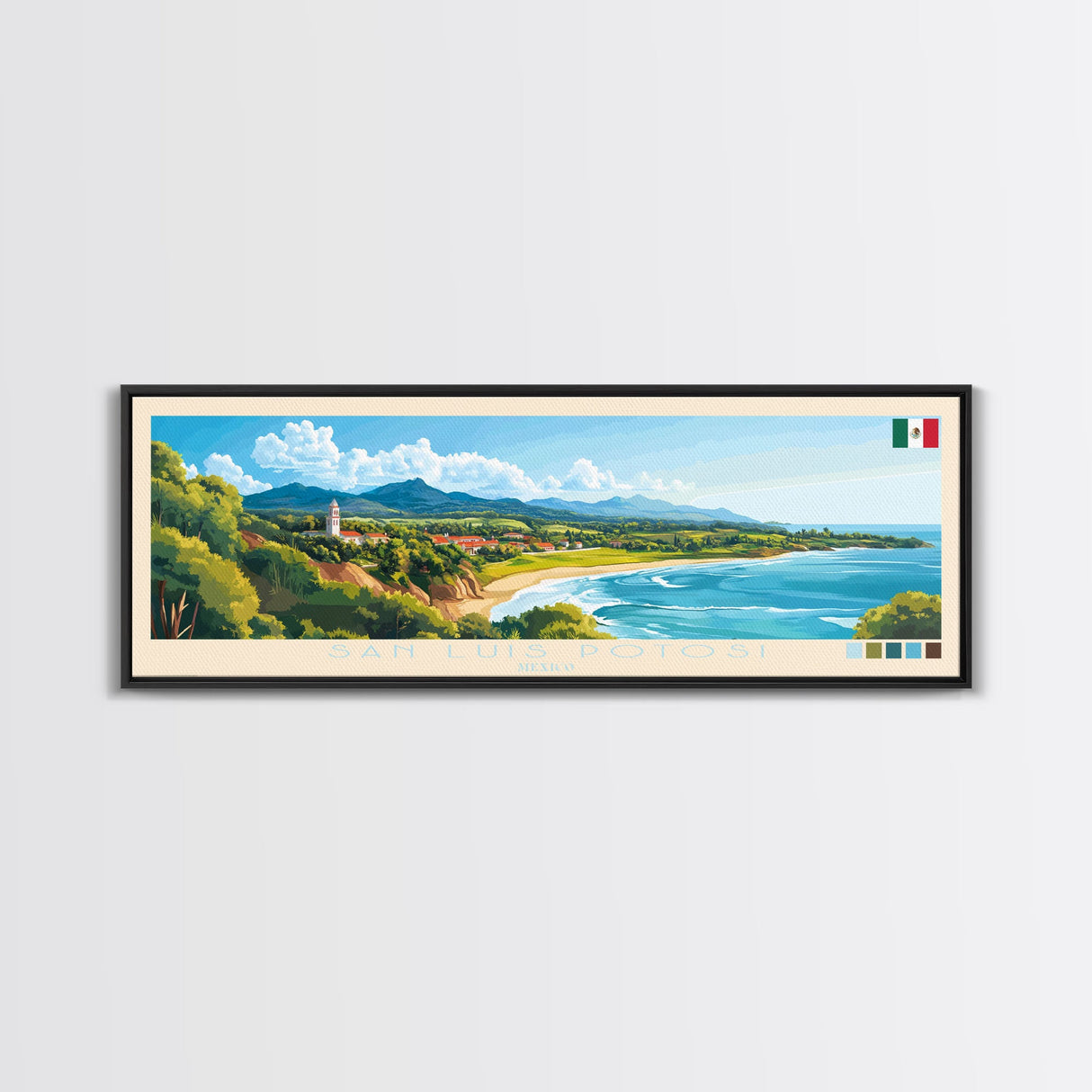 San Luis Potosi, Mexico Panoramic Travel Poster Canvas Print, San Luis Potosi, Mexico Painting, Mexico Art, San Luis Potosi Panoramic Travel Art, Travel Painting