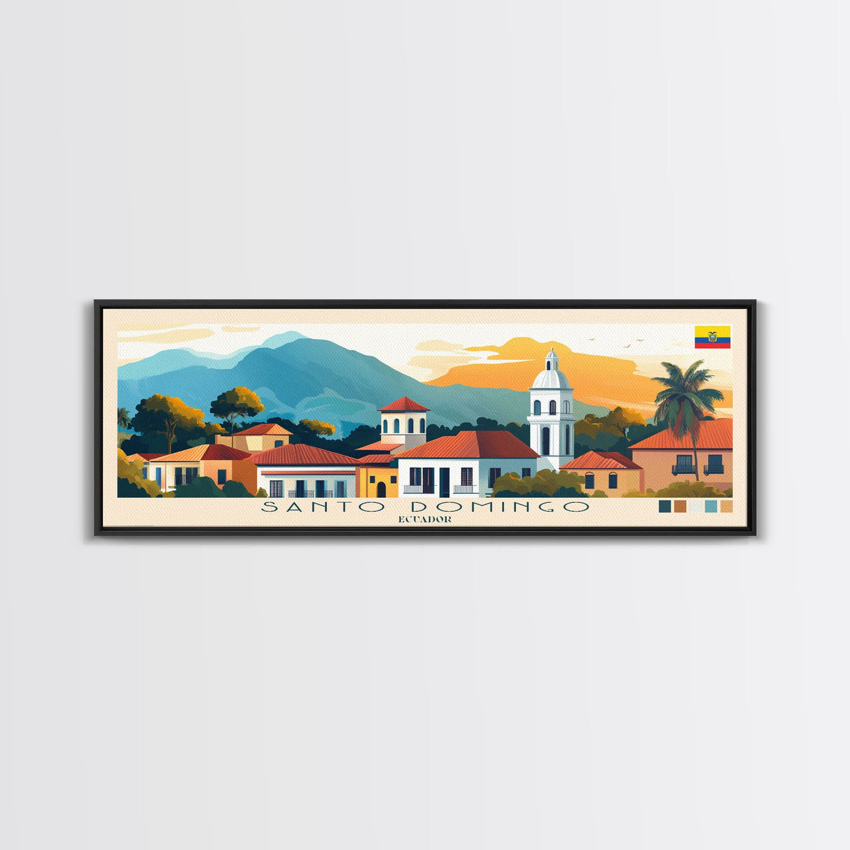 Santo Domingo, Ecuador Panoramic Travel Poster Canvas Print, Santo Domingo, Ecuador Painting, Ecuador Art, Santo Domingo Travel Art, Guest Room Painting