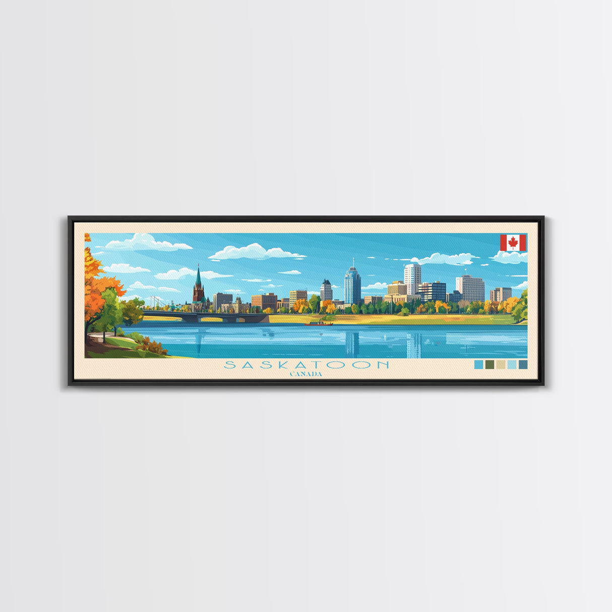 Panoramic Travel Poster Saskatoon, Canada Canvas Print, Saskatoon, Canada Painting, Canada Art, Saskatoon Travel Art, Guest Room Painting