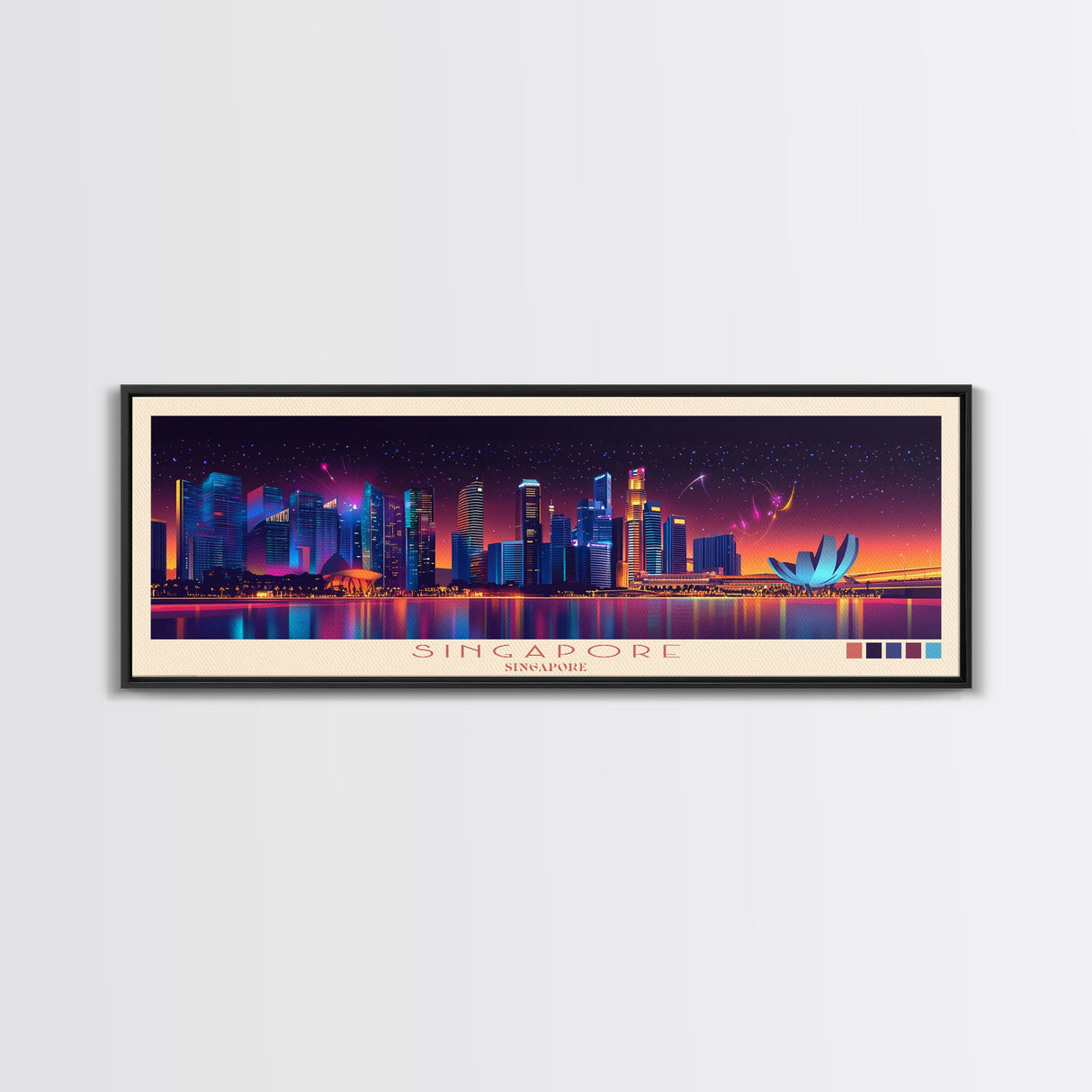 Singapore, Singapore Travel Poster Panoramic Canvas Print, Singapore, Singapore Painting, Singapore Art, Singapore Travel Art, Guest Room Painting