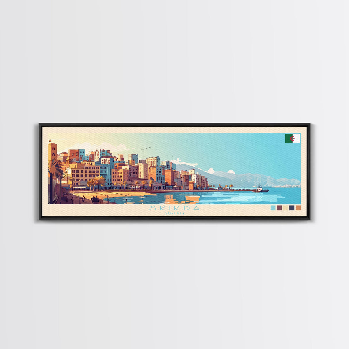 Skikda, Algeria Panoramic Travel Poster Canvas Print, Skikda, Algeria Painting, Algeria Art, Skikda Panoramic Travel Art, Travel Painting