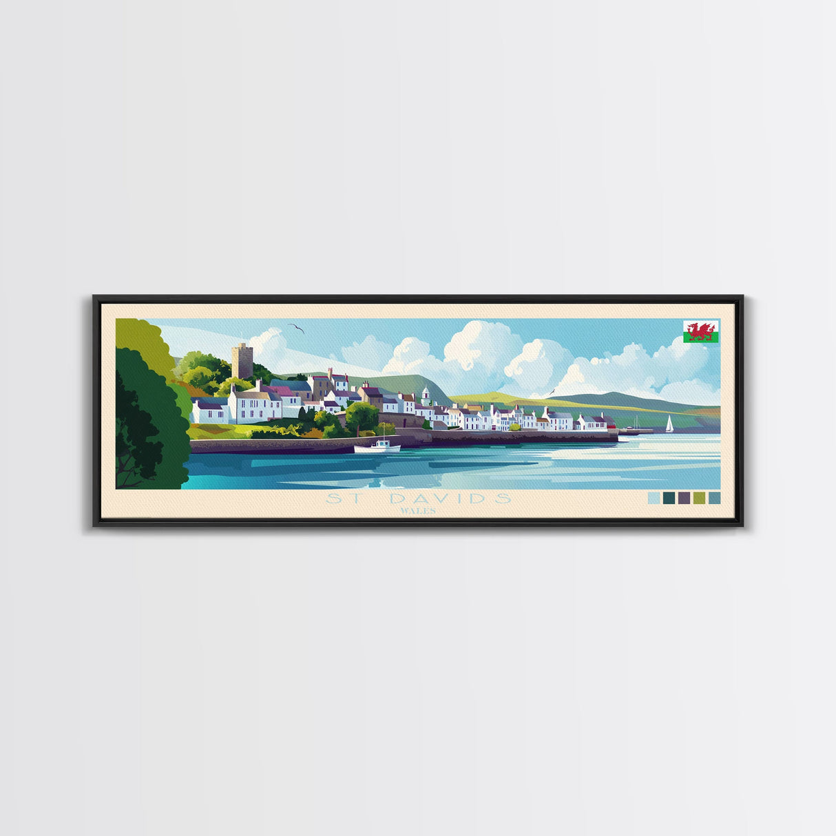 Panoramic Travel Poster St Davids, Wales Canvas Print, St Davids, Wales Painting, Wales Art, St Davids Travel Art, Guest Room Painting