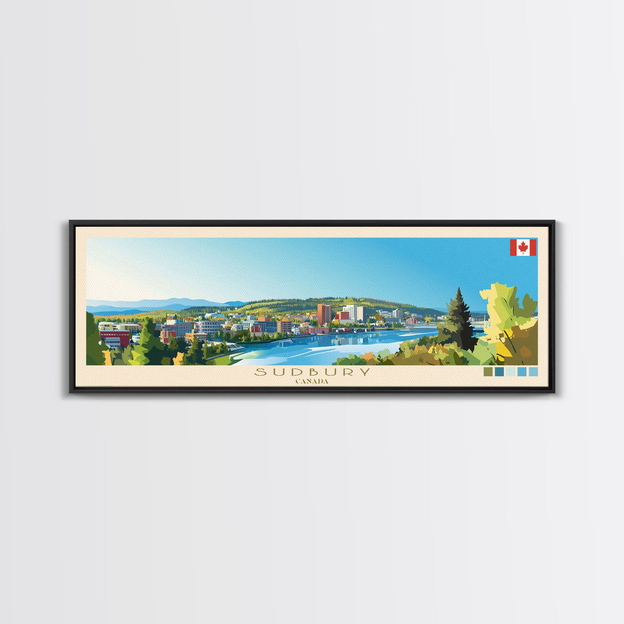 Sudbury, Canada Travel Poster Panoramic Canvas Print, Sudbury, Canada Painting, Canada Art, Sudbury Travel Art, Guest Room Painting