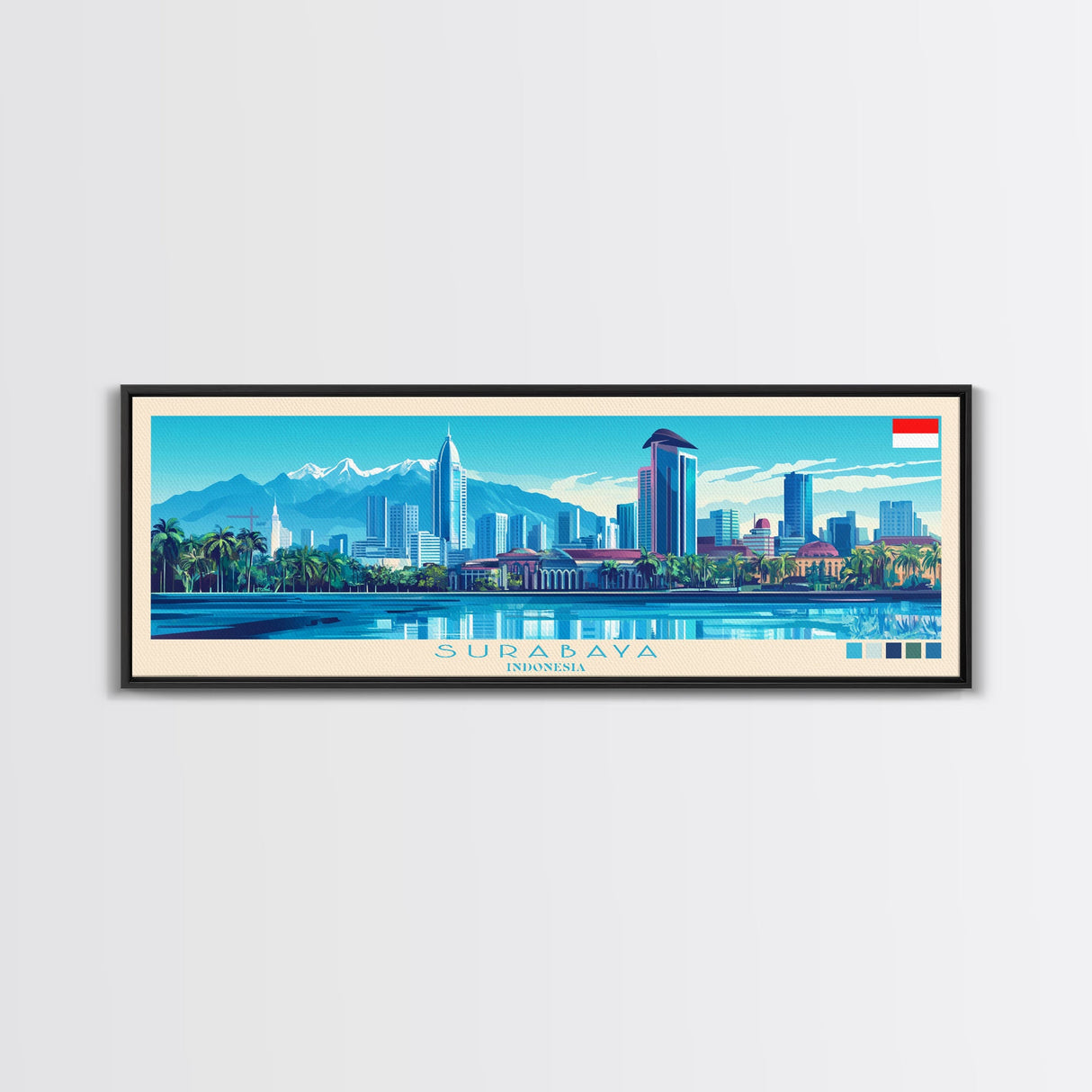 Surabaya, Indonesia Panoramic Travel Poster Canvas Print, Surabaya, Indonesia Painting, Indonesia Art, Surabaya Travel Art, Guest Room Painting